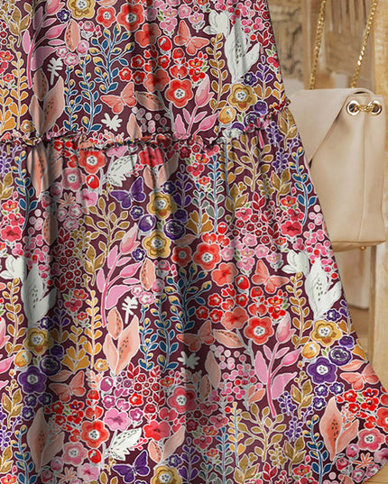 Floral Frill Trim Tiered Maxi Skirt