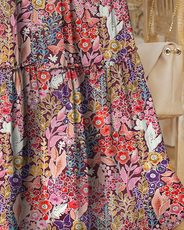 Floral Frill Trim Tiered Maxi Skirt