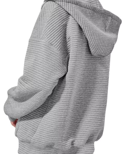 Drawstring Zip Up Dropped Shoulder Hoodie