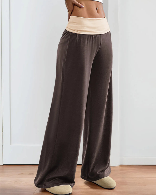 Contrast Waistband Wide Leg Pants