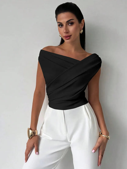Asymmetrical Ruched Short Sleeve Top