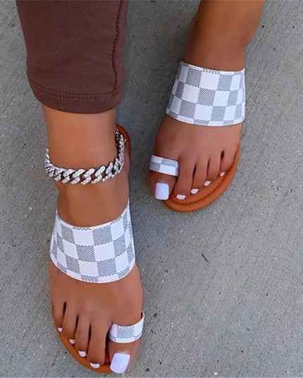 Toe Loop Flats Sandals White