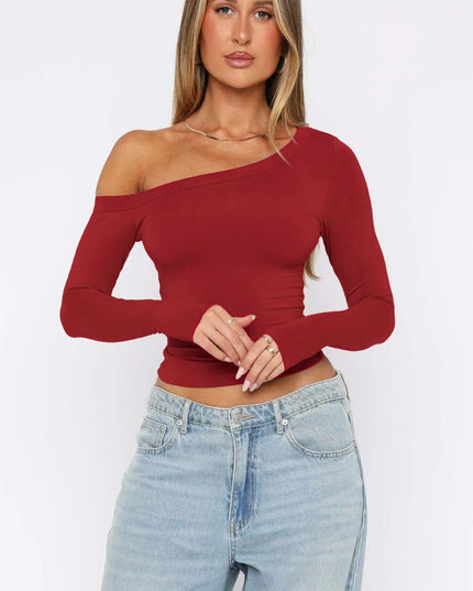 One Shoulder Long Sleeve Crop T-Shirt