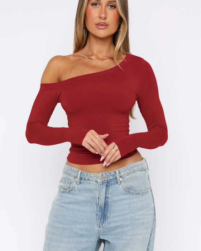 One Shoulder Long Sleeve Crop T-Shirt