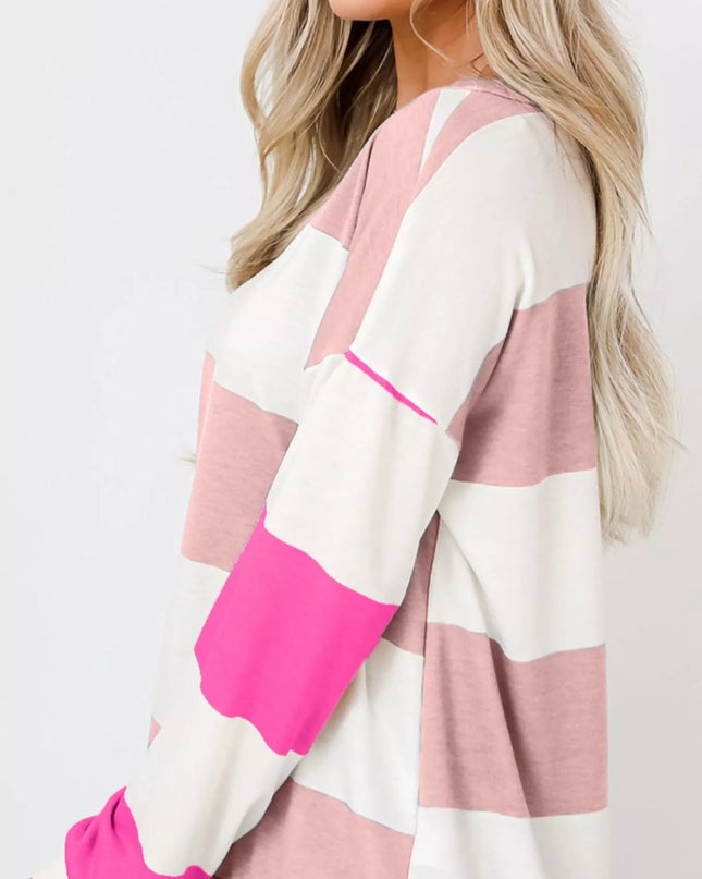 Color Block Drop Shoulder Long Sleeve Top