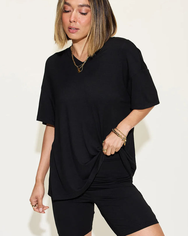 Basic Bae Full Size V-Neck Drop Shoulder T-Shirt and Shorts Set 