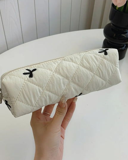 Bow Embroidered Quilted Storage Bag Beige One Size