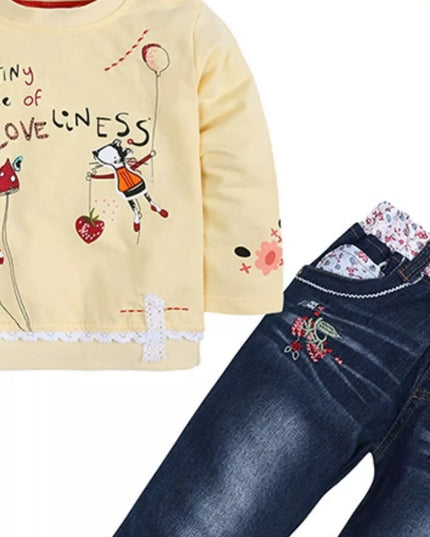 Children's Round Neck Top and Jeans Set