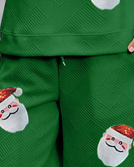 Santa Sequin Round Neck Top and Pants Set