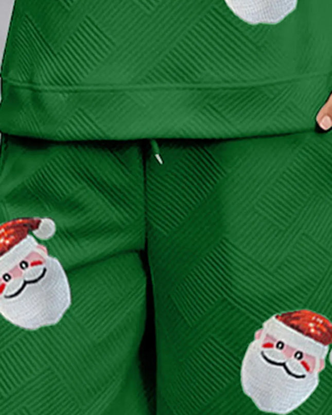 Santa Sequin Round Neck Top and Pants Set