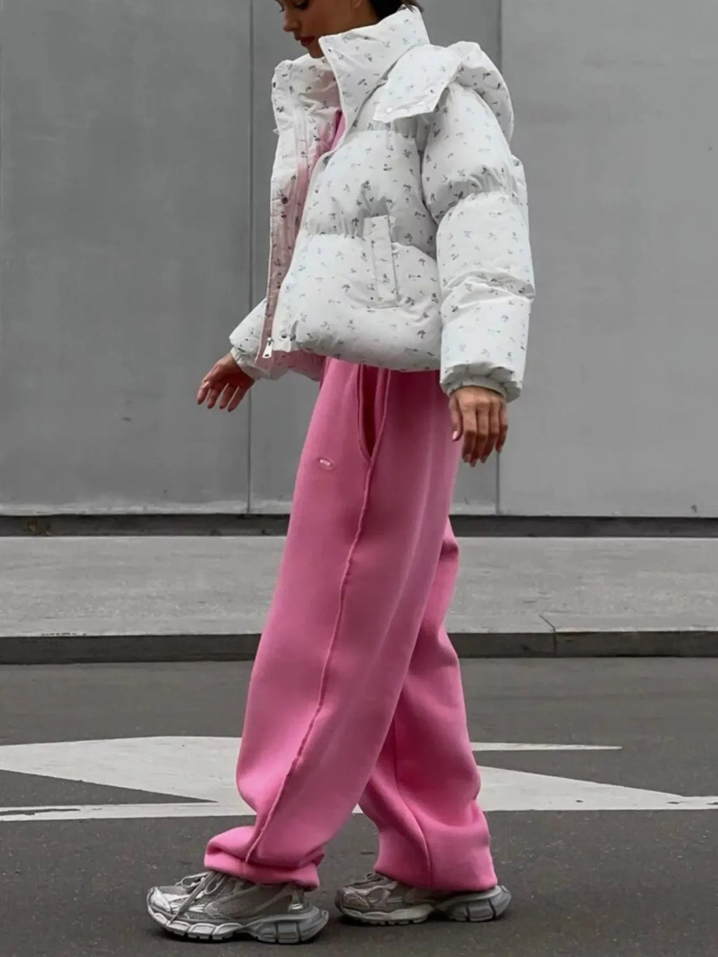 Floral Print Puffer Jacket with Hood