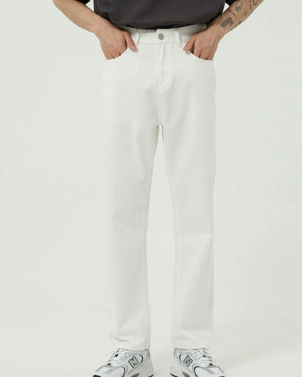 Washed Straight-Leg Slim Jeans Ivory