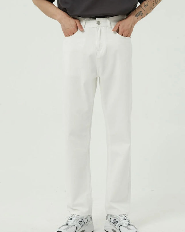 Washed Straight-Leg Slim Jeans Ivory