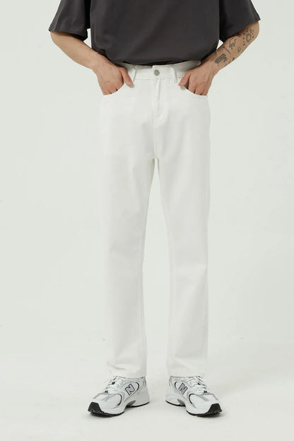 Washed Straight-Leg Slim Jeans Ivory