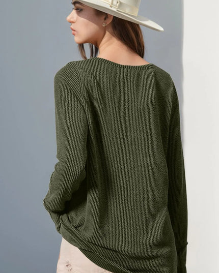 Double Take Full Size Notched Thumbhole Long Sleeve T-Shirt