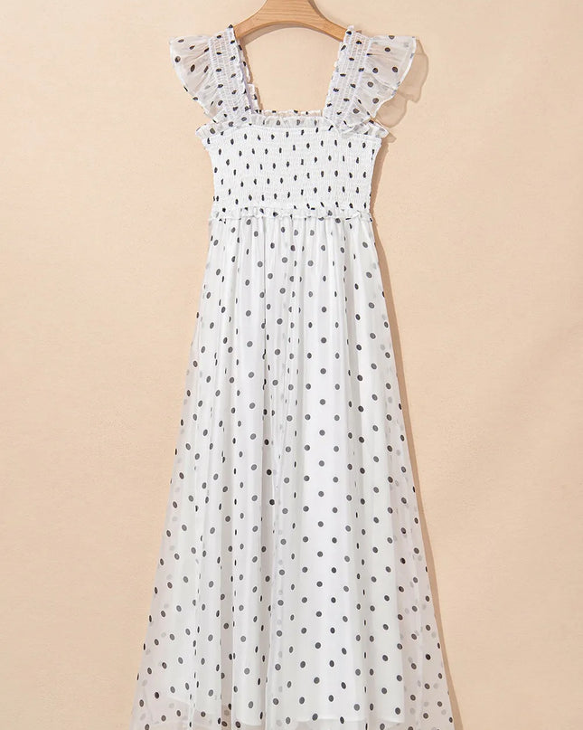 Polka Dot Ruffle Sleeve Smocked Midi Dress