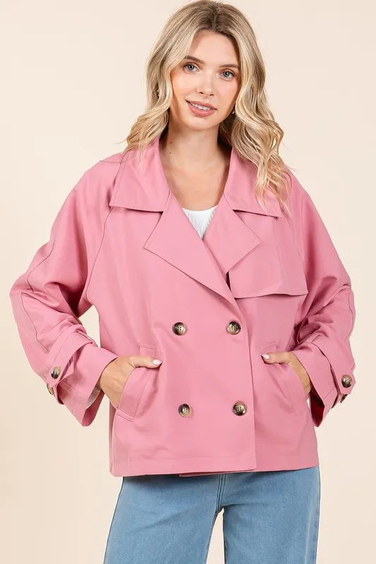 Mittoshop Double Breasted Long Sleeve Trench Coat Jacket