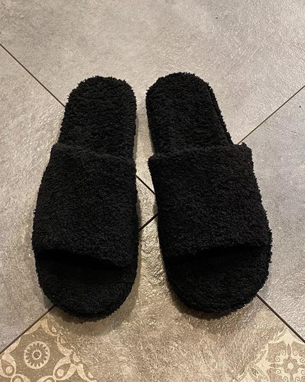 Open Toe Platform Slippers Black
