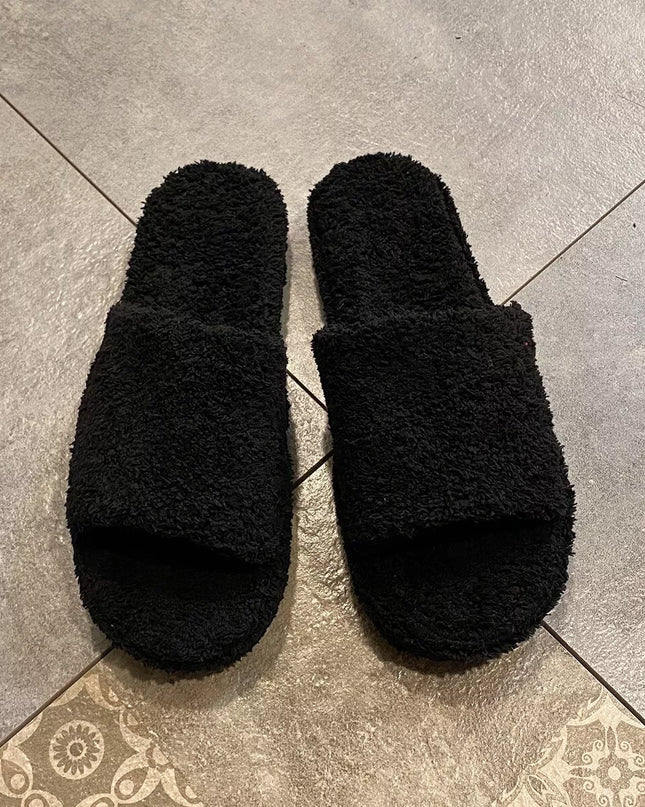 Open Toe Platform Slippers Black