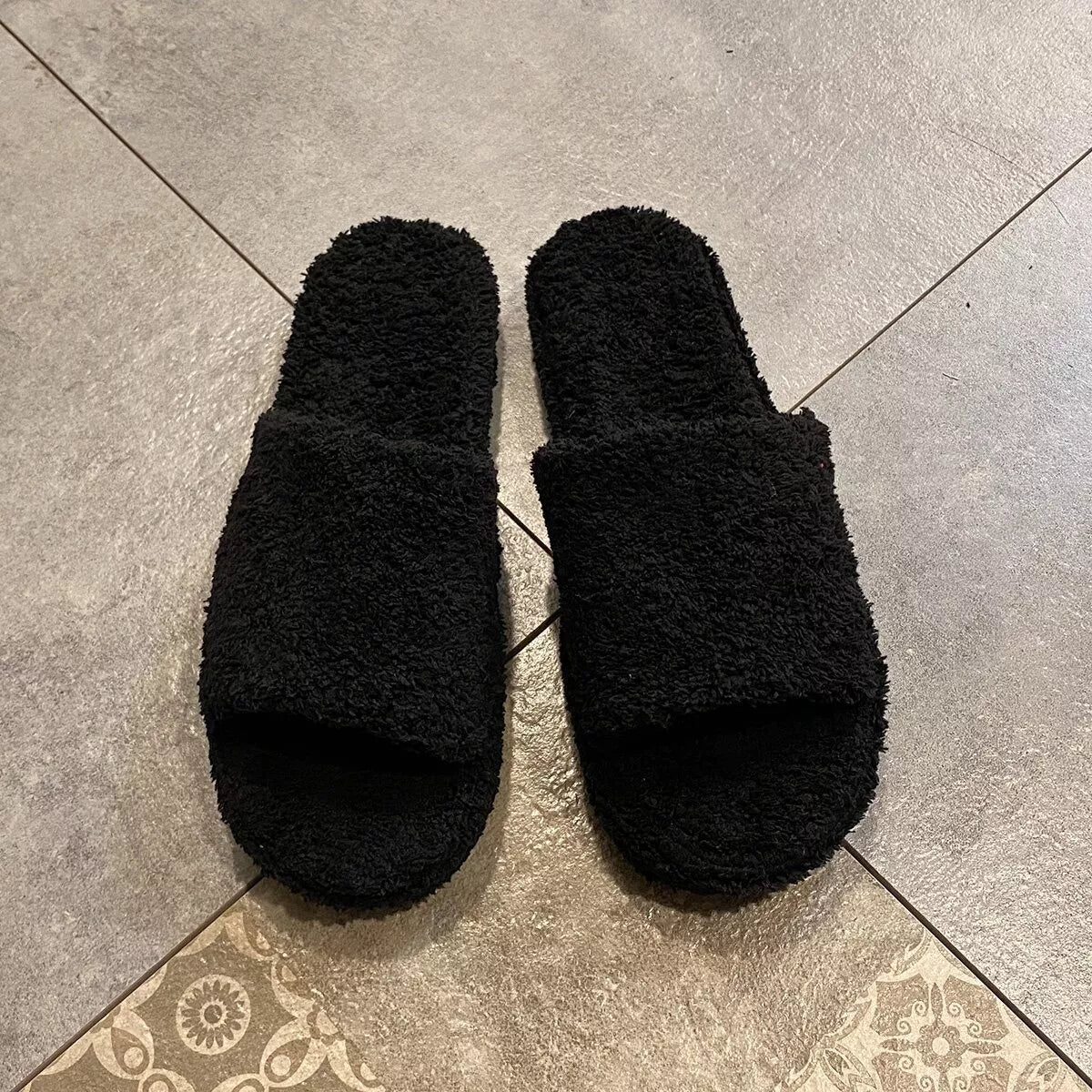 Open Toe Platform Slippers Black