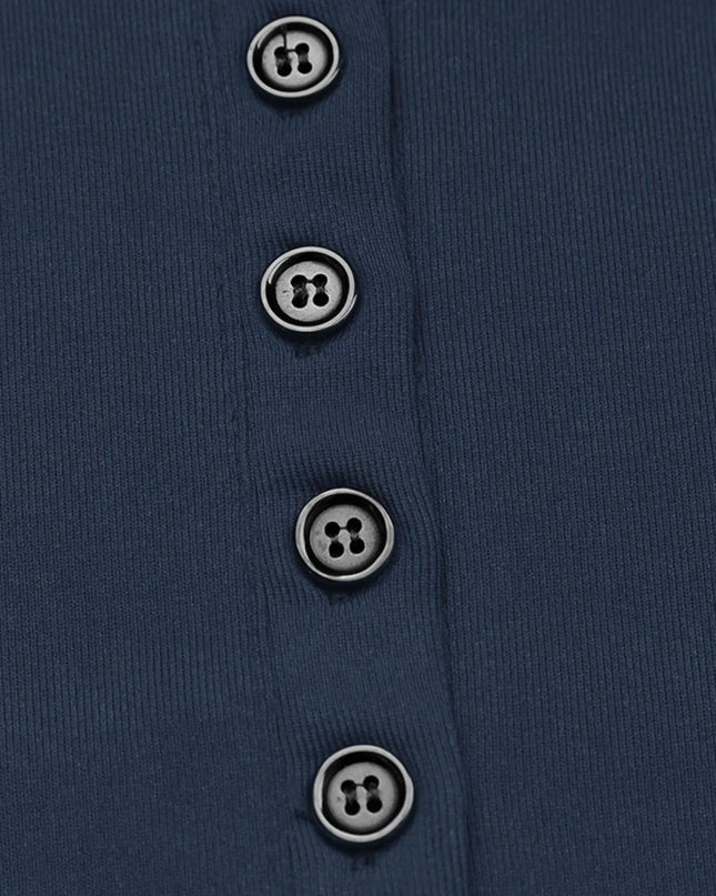 Long Sleeve Button Front Fitted T-Shirt