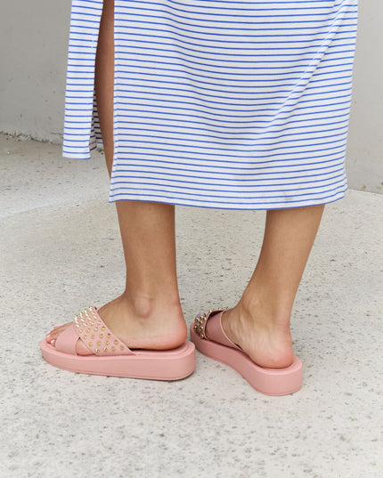Forever Link Studded Cross Strap Sandals in Blush