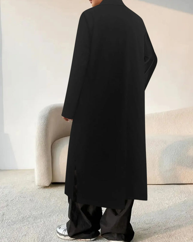 Lapel Collar Button-Front Longline Coat