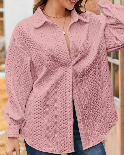 Cable Texture Puff Sleeve Loose Shacket