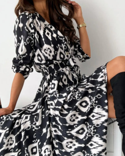 Printed Tie Waist Midi Dress 