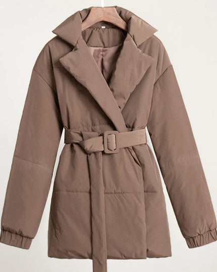 Puffer Long Sleeve Winter Coat with Belt