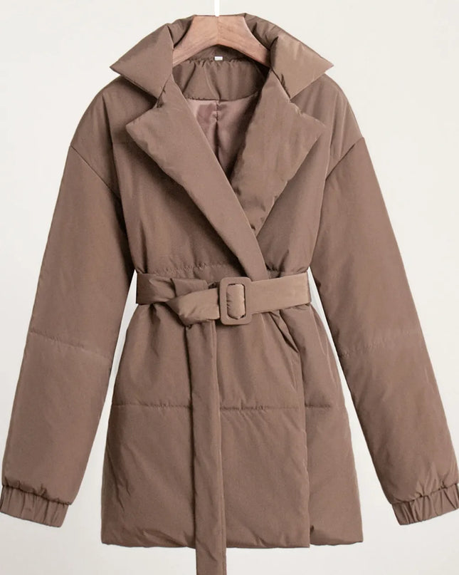Puffer Long Sleeve Winter Coat with Belt