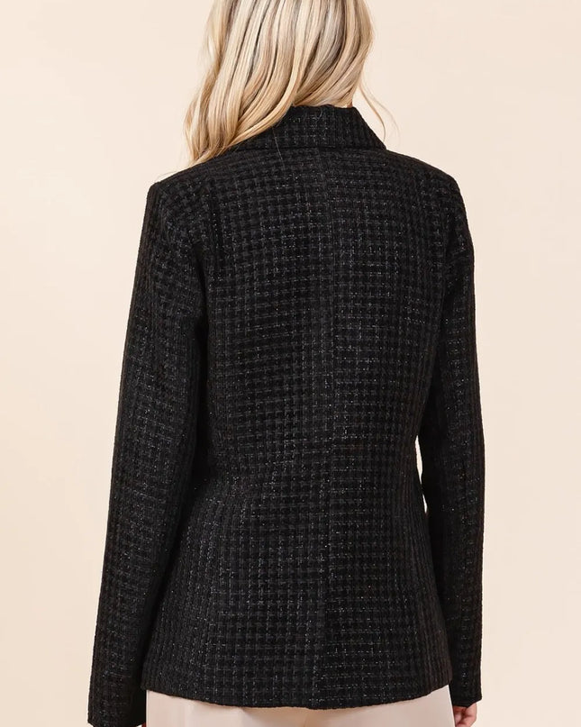 Mittoshop Plaid Texture Double-Breasted Long Sleeve Blazer