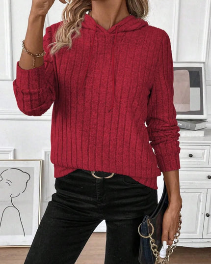 Drawstring Ribbed Long Sleeve Hoodie