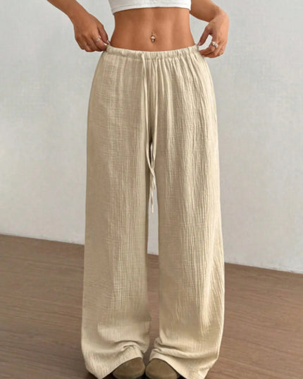 Wide Leg Drawstring Casual Pants Apricot