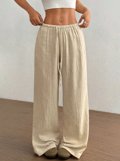 Wide Leg Drawstring Casual Pants Apricot
