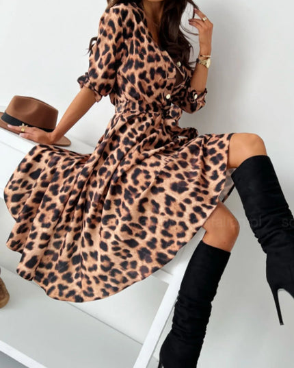 Printed Tie Waist Midi Dress 