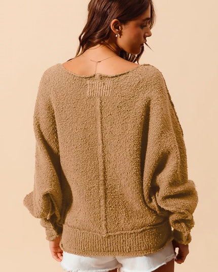 SO ME Loose Fit Exposed Seam Slouchy Boucle Sweater