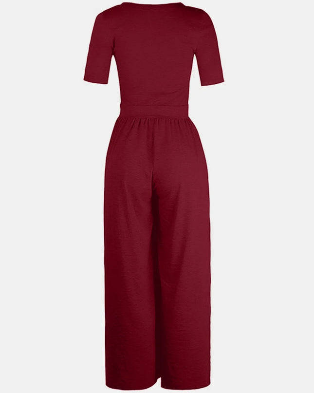 Scoop Neck Short Sleeve Jumpsuit