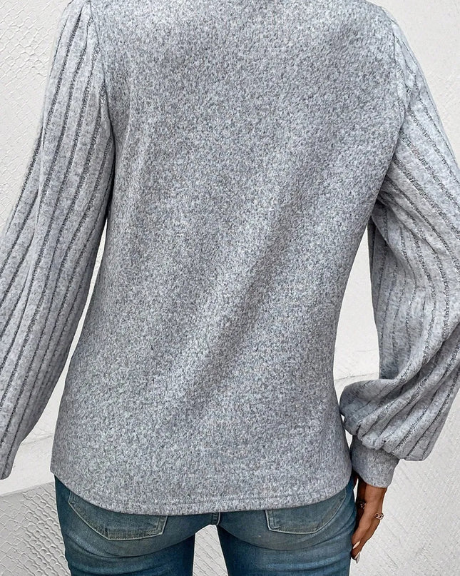 Ribbed Round Neck Long Sleeve Knit Top