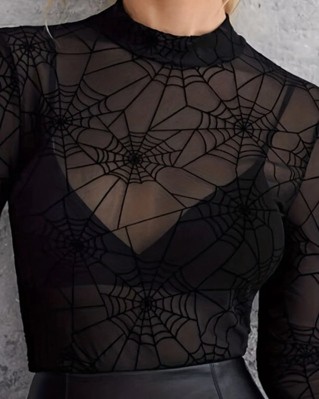 Spider Web Print Long Sleeve Blouse