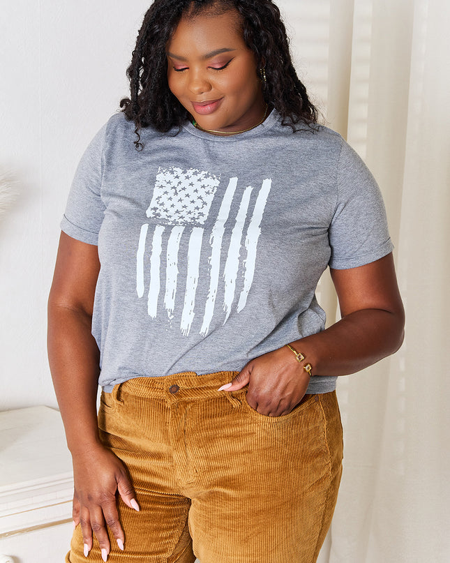 Simply Love US Flag Graphic Cuffed Sleeve T-Shirt