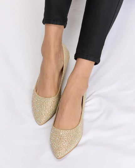 Forever Link Rhinestone Point Toe Flat Slip-Ons CHAMPGN