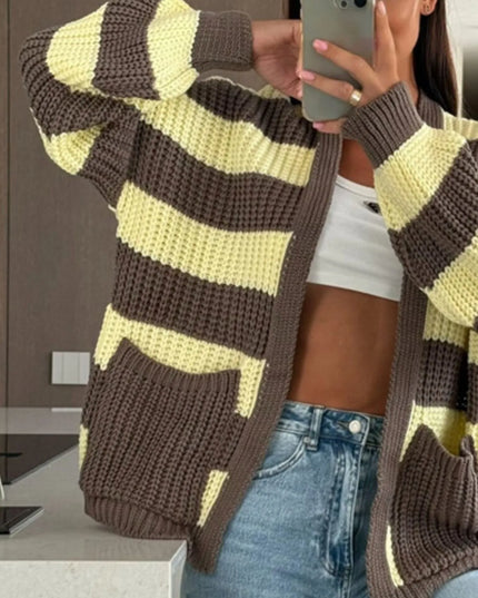 Striped Open Front Long Sleeve Cardigan