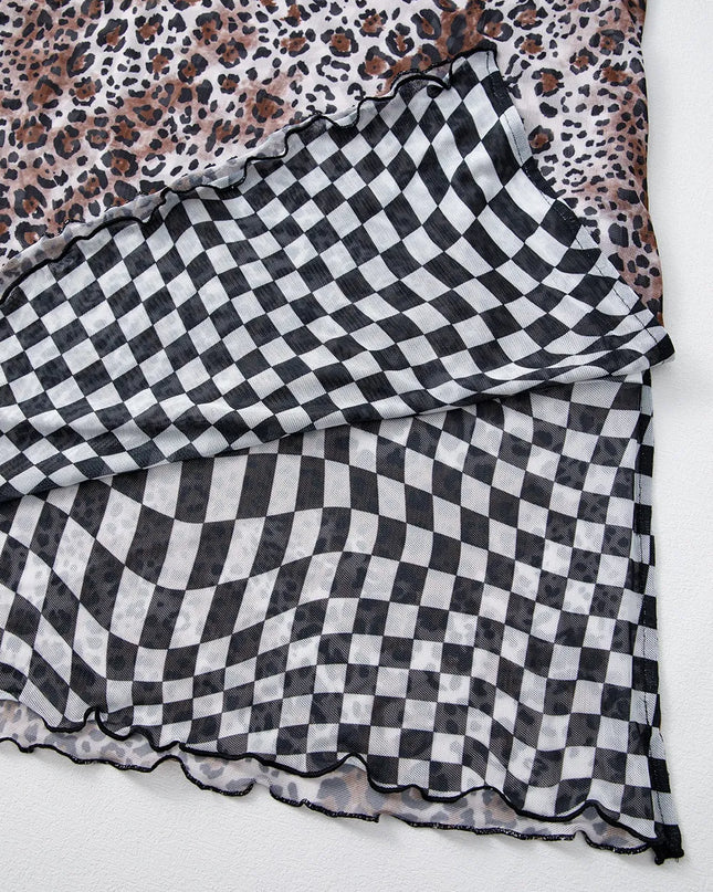 Checkered Round Neck Sleeveless Midi Dress 