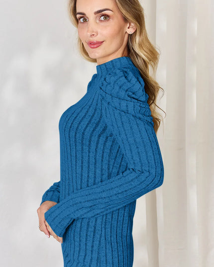 Basic Bae Full Size Ribbed Mock Neck Puff Sleeve T-Shirt