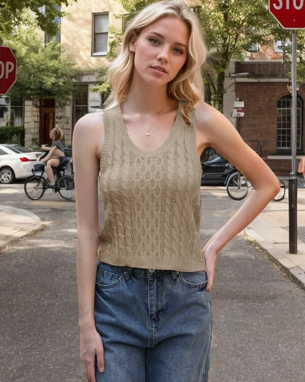 Cable-Knit V-Neck Knit Tank