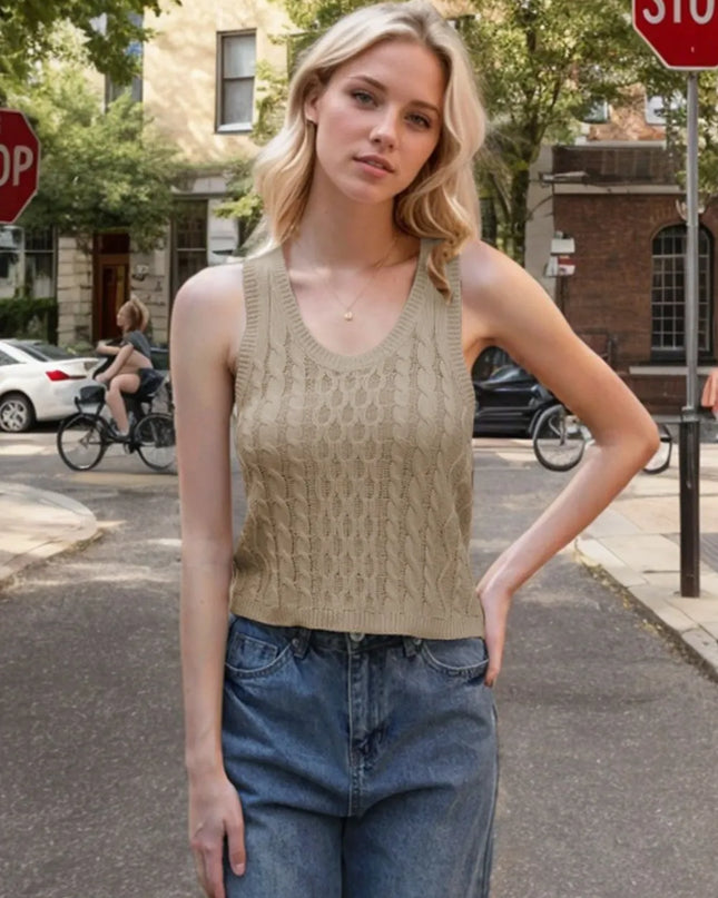 Cable-Knit V-Neck Knit Tank