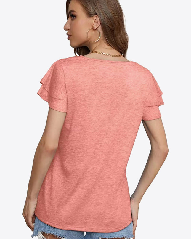 Tie-Neck Layered Flutter Sleeve Blouse