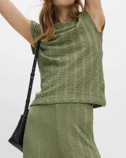 Round Neck Cap Sleeve Top and Pants Set Top