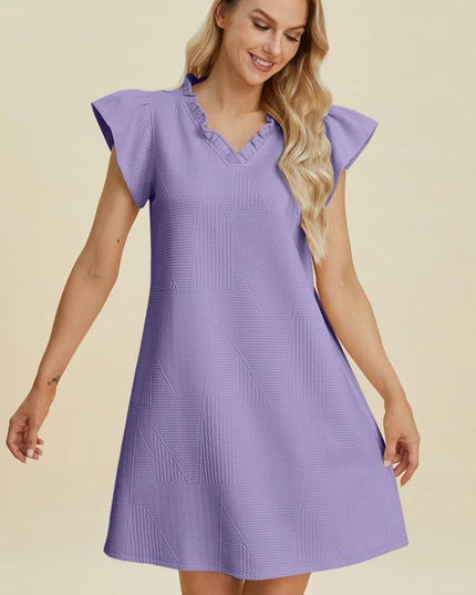 Double Take Full Size Ruffled V-Neck Cap Sleeve Dress